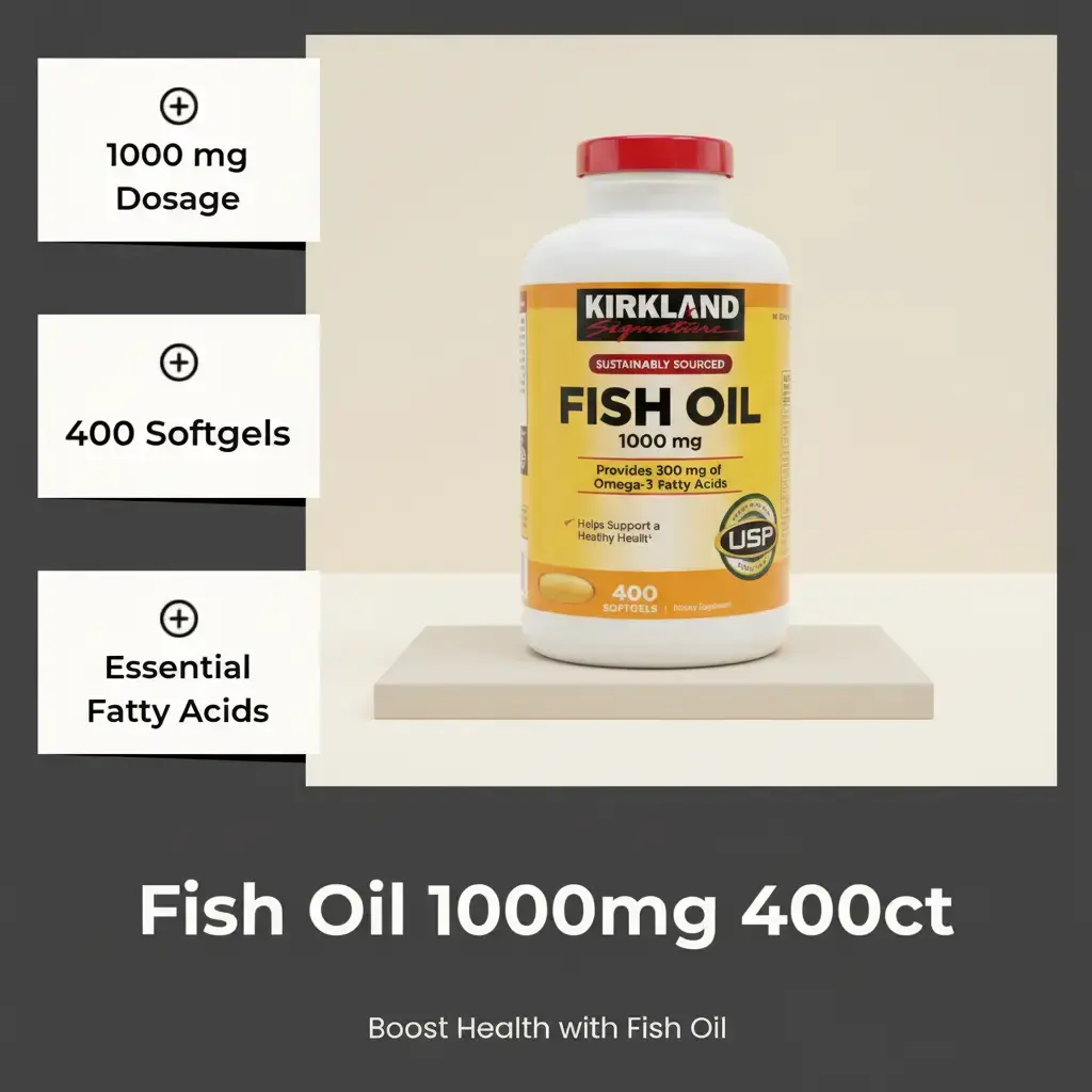 Kirkland Signature Fish Oil 1000 mg 400 Softgels Dha Epa Antioxidants Essential Fatty Acids for Optimum Health Support Daily Supplement Fitness
