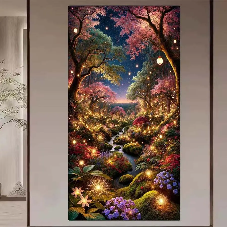 1 DIY handcraft diamond painting kit, 5D diamond art set, DIY decoration, dreamy forest scene diamond painting kit with full round diamonds, mosaic, diamond art, DIY art home decor, Wall Art Painting, suitable for Christmas, Handicraft