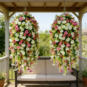 8PCS Artificial Faux Hanging Flowers Plants for Outdoor Decor,Fake Silk Morning Glory with Eucalyptus UV Resistant Realistic Vines for Wall Home Porch Patio Balcony Yard Decor, Purple and Fuchsia, Artificial Flower Decoration