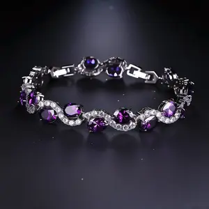 EJG Women's Bracelet, Purple Zircon, 925 Sterling Silver | Sparkling Gift, Everyday Party Jewelry | Stylish and Elegant, the Best Gift for Female Friends on Holidays