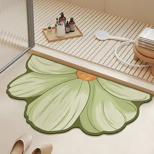 Bathroom floor mat, water-absorbent and quick-drying, non-slip and wear-resistant, for home use, bathroom entrance mat, floral decorative mat.