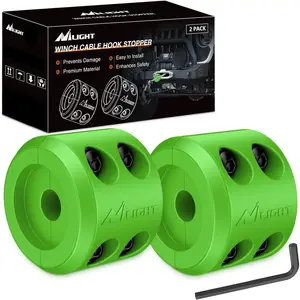Nilight Winch Stopper for ATV UTV Truck SUV Winch Cable Hook Rubber Stopper 2 Pack Protect Towing Hook Synthetic Rope Winch Accessories Rope Line Saver with Stainless Steel Screws Allen Wrenc, Green