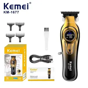 KM-1677 Rechargeable Hair Trimmer for Men, T-blade LED Display Rotation Regulation Professional Cordless Hair Cutting Clipper, Finishing Machine for Men