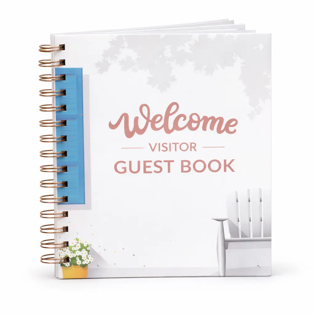 Paper 'n Such Guest Book for Vacation Home - Visitor Guest Book for Airbnb, Short Term Rentals, Vacation Rental, Beach House, Airbnb Essentials, Spiral Hardcover Welcome Log - 200 Pages (White/Blue)