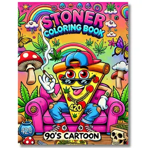 Stoner Coloring Book: 50+ Trippy Weed Pages for Adults - 90's Cartoon Design with Pizza Character & Rainbow Elements