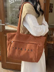 New Fashion Solid Velvet Embroidery Tote Bag, Casual Shopping Bag, Soft Skin-Friendly Texture, Large Capacity, Handheld or Shoulder Strap, Daily Use, Slouchy Tote