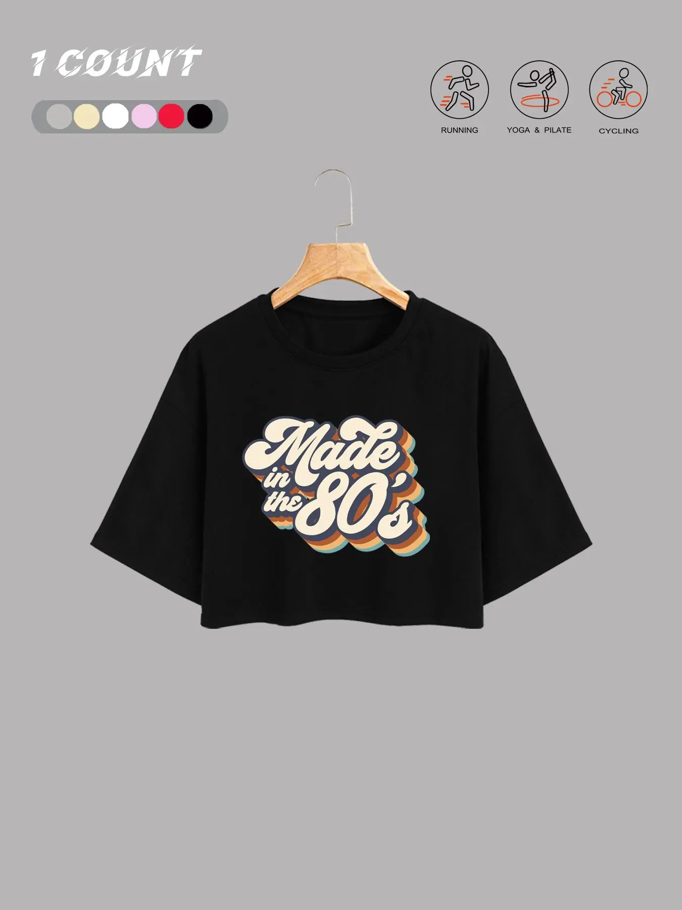 Women's 80s/90s Letter Print Round-Neck Crop Tee, Casual Short-Sleeve T-Shirt for Daily Wear, Casual Chic Summer Top
