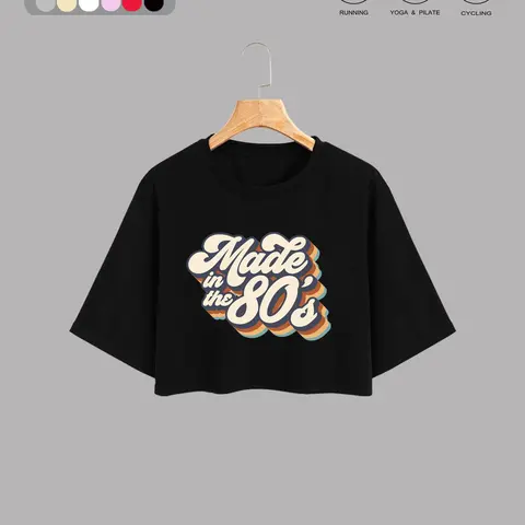 Women's 80s/90s Letter Print Round-Neck Crop Tee Graphic Tee, Casual Short-Sleeve T-Shirt for Daily Wear Summer Top