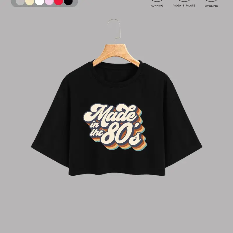 Women's 80s/90s Letter Print Round-Neck Crop Tee Graphic Tee, Casual Short-Sleeve T-Shirt for Daily Wear Summer Top
