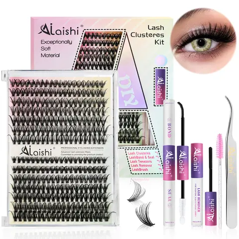Ailaishi DIY Lash Clusters Kit - Imported Fibers, 30D-40D/40D-50D Upgrade, 9-16mm 280 Pcs Individual Youth Lashes, Pre-Made Eyelash Cluster False Eyelashes & Adhesives Bundle (Bond, Seal, Remover, Tweezers) for Self-Use