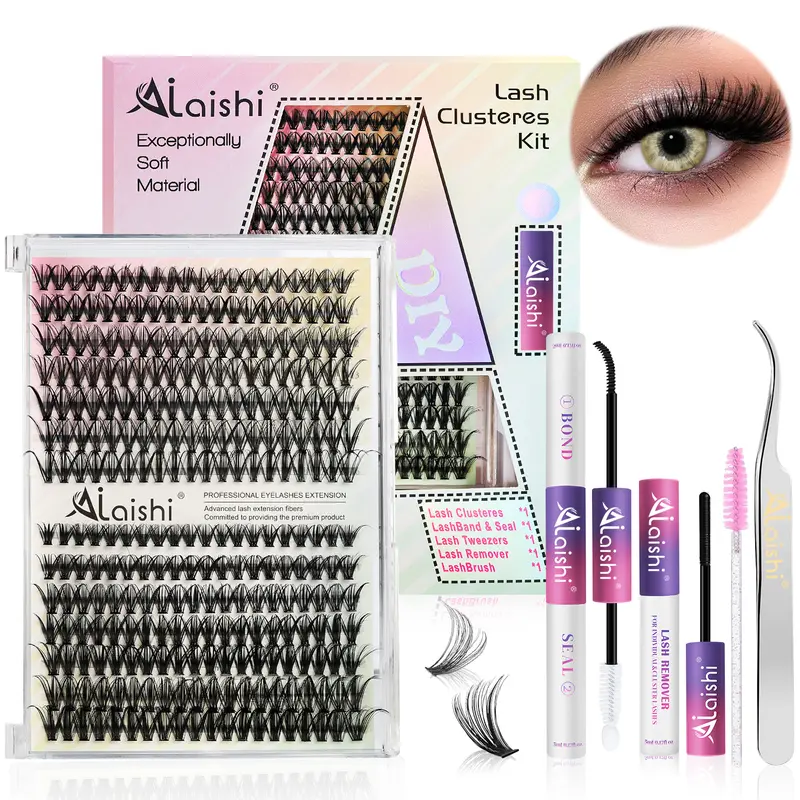 Ailaishi DIY Lash Clusters Kit - Imported Fibers, 30D-40D/40D-50D Upgrade, 9-16mm 280 Pcs Individual Youth Lashes, Pre-Made Eyelash Cluster False Eyelashes & Adhesives Bundle (Bond, Seal, Remover, Tweezers) for Self-Use