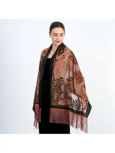 New Two-Tone Peony Lace Cut-Out Fringed Shawl for Women – Versatile Beach and Air-Conditioned Room Jacquard Shawl