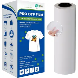 13in x 328ft DTF Transfer Film  Roll - Hot Peel, DTF Film Roll Direct to Transfer Film Roll for Direct-to-Film Printing, in  Stock (Glossy Clear )