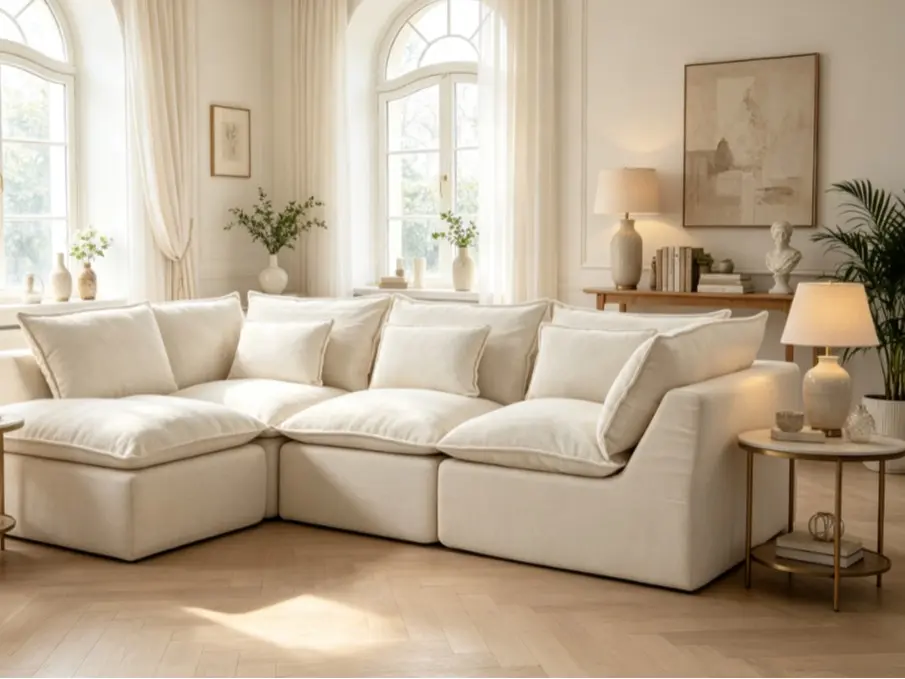 Oversized Modular Sectional Sofa - 102.3in Wide Cloud Couch, 3-Seat with Ottoman, Waffle Fabric, Deep Seating, Relaxing Comfortable Living Room Furniture