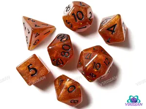 Dying Embers | Orange Glitter, Gold Foil with Black Text  Resin Dice Set (7) | Dungeons and Dragons (DnD)