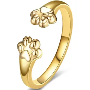 Florideco Animal Shape Ring, 1 Pc Stainless Steel Adjustable Cat Dog Paw Statement Ring for Holiday Party, Wedding (Fashion Costume Jewelry Accessory), Animal Shape Rings