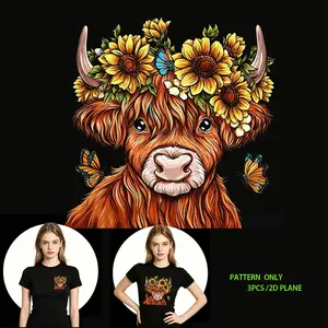 Flower Bull Head DTF Heat Transfer Vinyl, DIY T-Shirt Iron-On Patch, Fashion Design for Clothes, Hoodies, Jeans, Backpacks, Washable & Reusable, Creative Apparel Accessory, Pattern Only