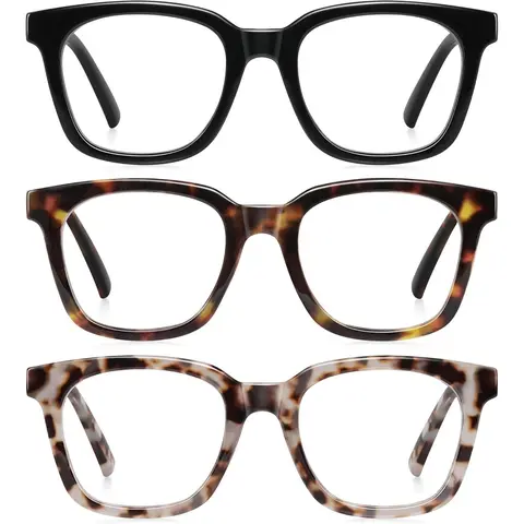 RESJOK Women's 3-Pair Square Full Rim Tortoiseshell PA Frame Reading Glasses - 2025 New High Quality Eyewear, Blue Light Blocking Anti-Glare Blue Light Glasses for Adults' Eye Strain Relief, Eye Fashion, Computer Use, Phone & Gaming