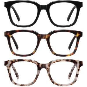 RESJOK 3 Pairs Reading Glasses for Women - Blue Light Blocking Magnifying Readers,Leopard Square Anti-Glare Computer Eyeglasses Multi-01