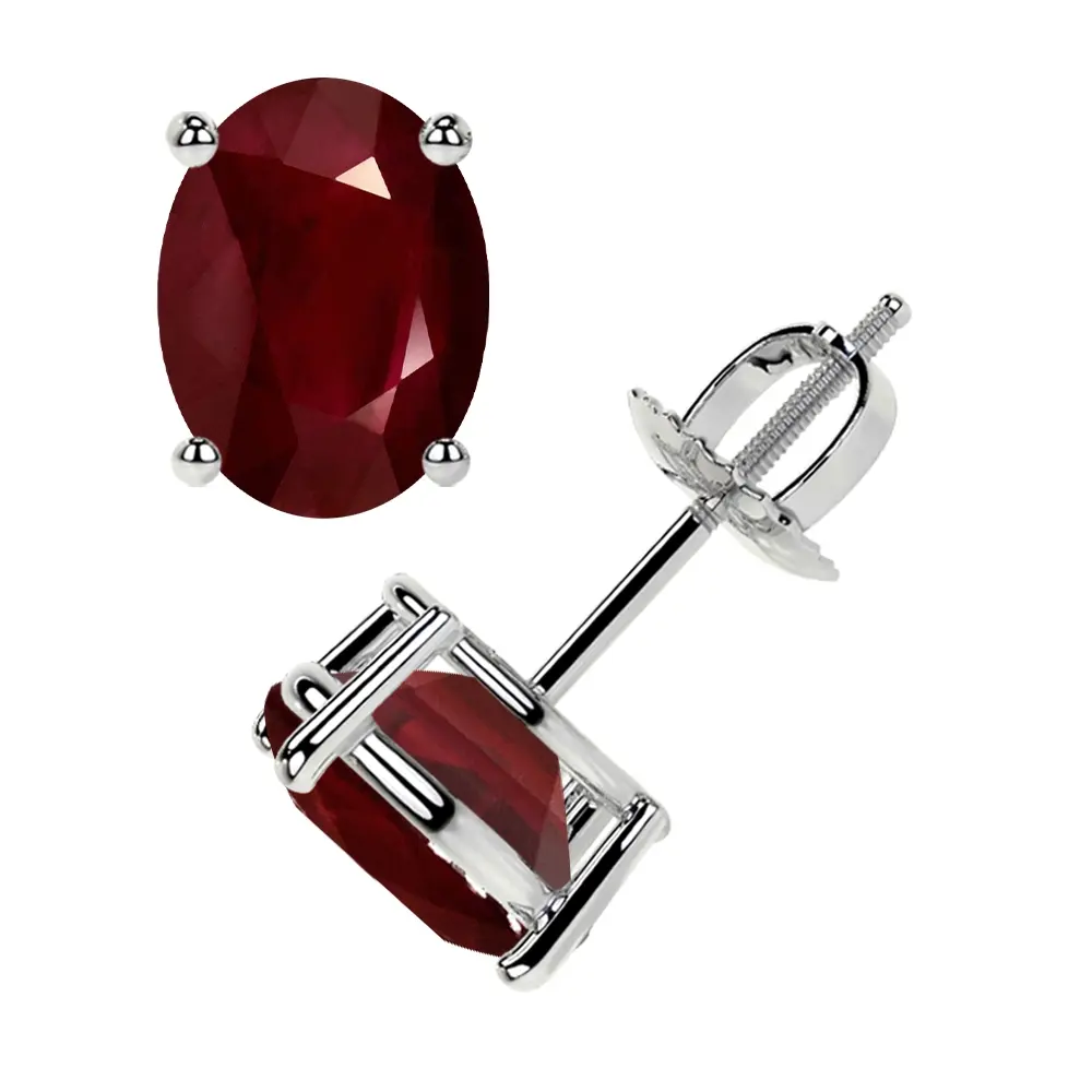 Classic Four Prong Oval Cut Ruby Stud Earrings (4.50cttw)- ERB002-9X7-AA