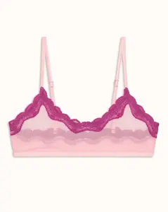 Mesh Scoop Bralette in Pink Cherub - Sheer Zero Underwire Light Support Contrast Lace Bra