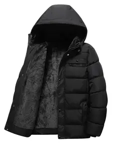 Men's Black Hooded Down Jacket with Fleece Lining Winter Warm Puffer Coat for Cold Weather