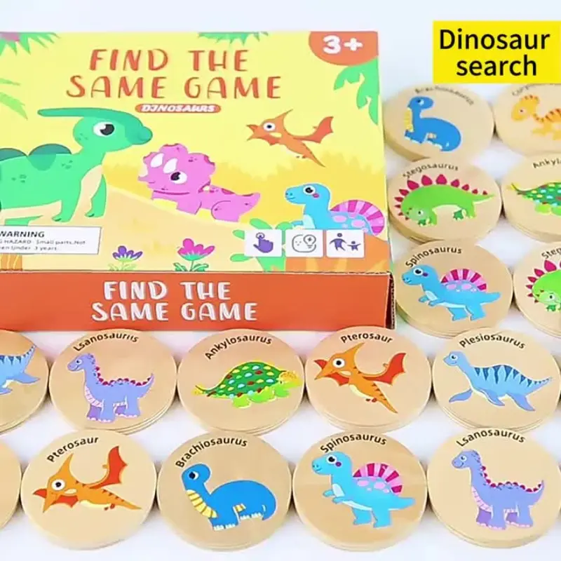 Educational Memory Match Game, Dinosaur & Forest Animal Wooden Toy, Focus Training Learning Tool for Kids