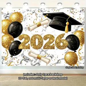 2026 Graduation Theme 2D Flat Banner, Polyester Material, Metal Hooks, Background, Ideal for Parties, Classroom Decor, Photo Backdrop