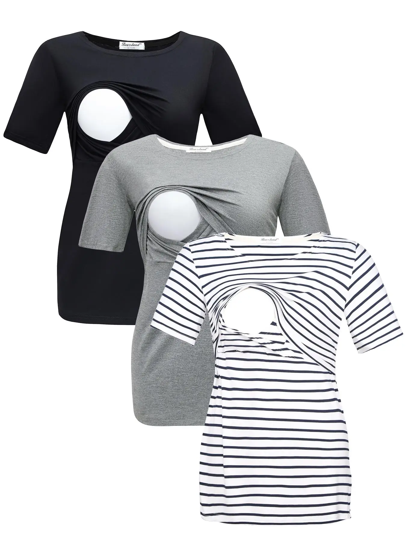 Maternity Women's Simple Basic Round Neck Maternity Nursing Tee, Comfort Soft Breathable Casual Crew Neck Short Sleeve Breastfeeding T-shirt for Summe