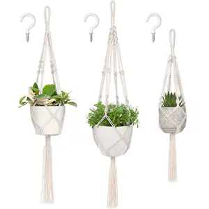 Artificial Outdoor Plants 3 Pack Macrame Plant Hangers - Multi-Size Hanging Planters for Indoor Flower Pots & Boho Home Decor