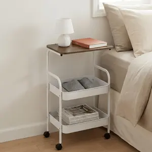 3-Tier Metal Rolling Storage Cart, Slim Side Table with Wheels, Multifunctional Mobile Organizer Shelf, Perfect for Sofa Side, Bedroom, Living Room, Study, Dining Room and Office Household Storage Use