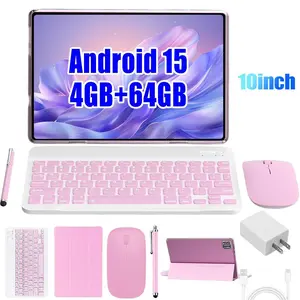Android 15 Tablet 10.1", Tablet with Keyboard Mouse Stylus & Case, 4GB RAM 64GB ROM, Dual SIM, 1280x800 IPS, 13MP+5MP Camera, 5000mAh,for Valentine’s Day Gift