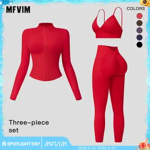 MFVIM Women’s 3-Piece Sports Set — Yoga Outfit for All Seasons with V-Waist Tummy Control Long Pants, Running & Gym Workout Apparel