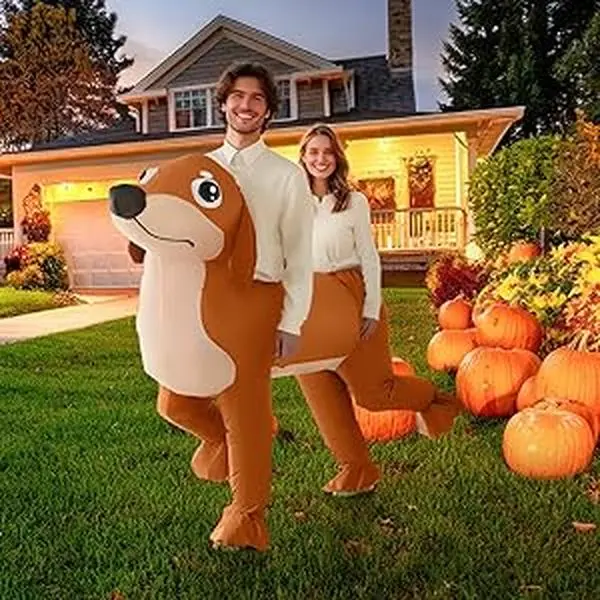 Couple Inflatable Dachshund Costume for Adult Halloween Blow Up Costumes 2 People Funny Dog Costumes for Men Women Cosplay