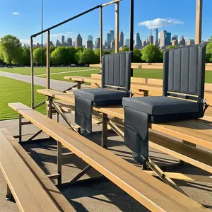 Portable Stadium Seats with Back Support-Black Portable Folding Bleacher Chair with Cushion,Cup Holders,Pockets & Shoulder Strap for Sports Events,Camping & Picnics