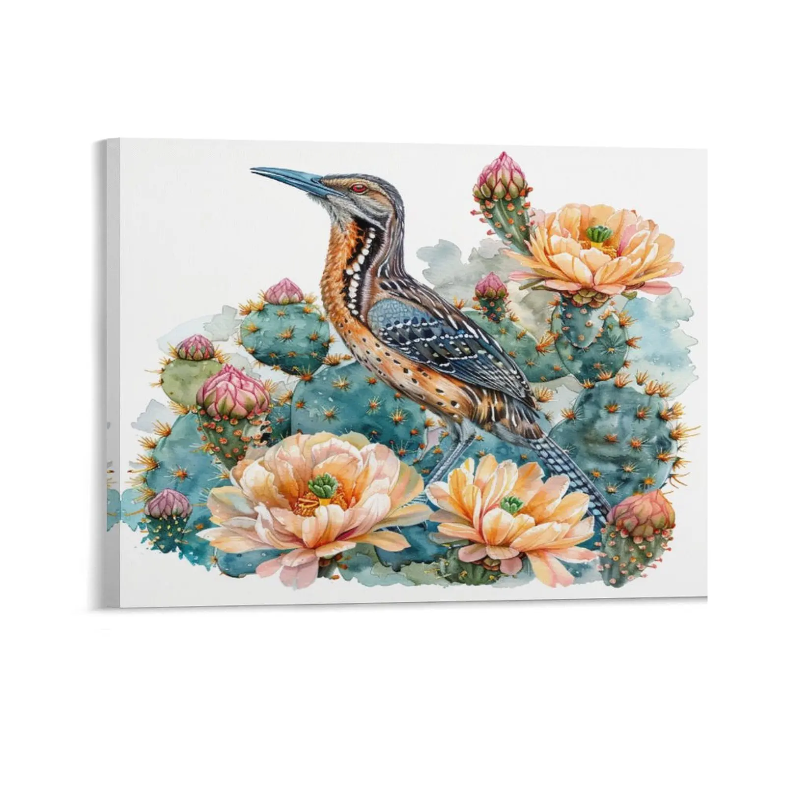 Bird And Cactus Posters, Watercolor Flowers Nature Scenery Canvas Posters Home Wall Art Prints For Family Bedroom Office Decor Aesthetic Festival Gift