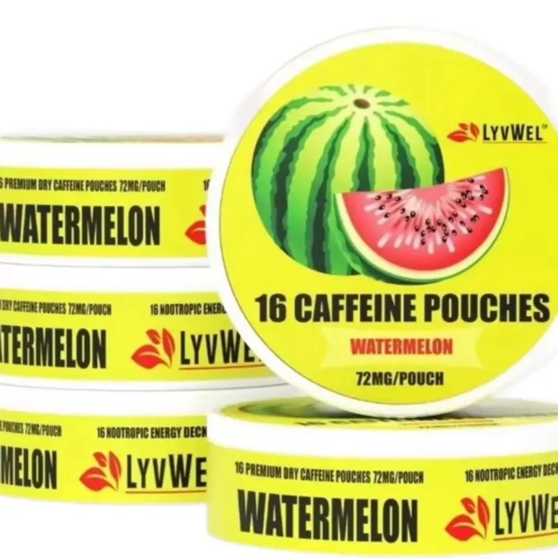 5 pack 72mg Watermelon Caffeine Pouches Sugar Free Beverage healthy energy Grape Sugar-Free Sweet Flavor Nootropic Nata