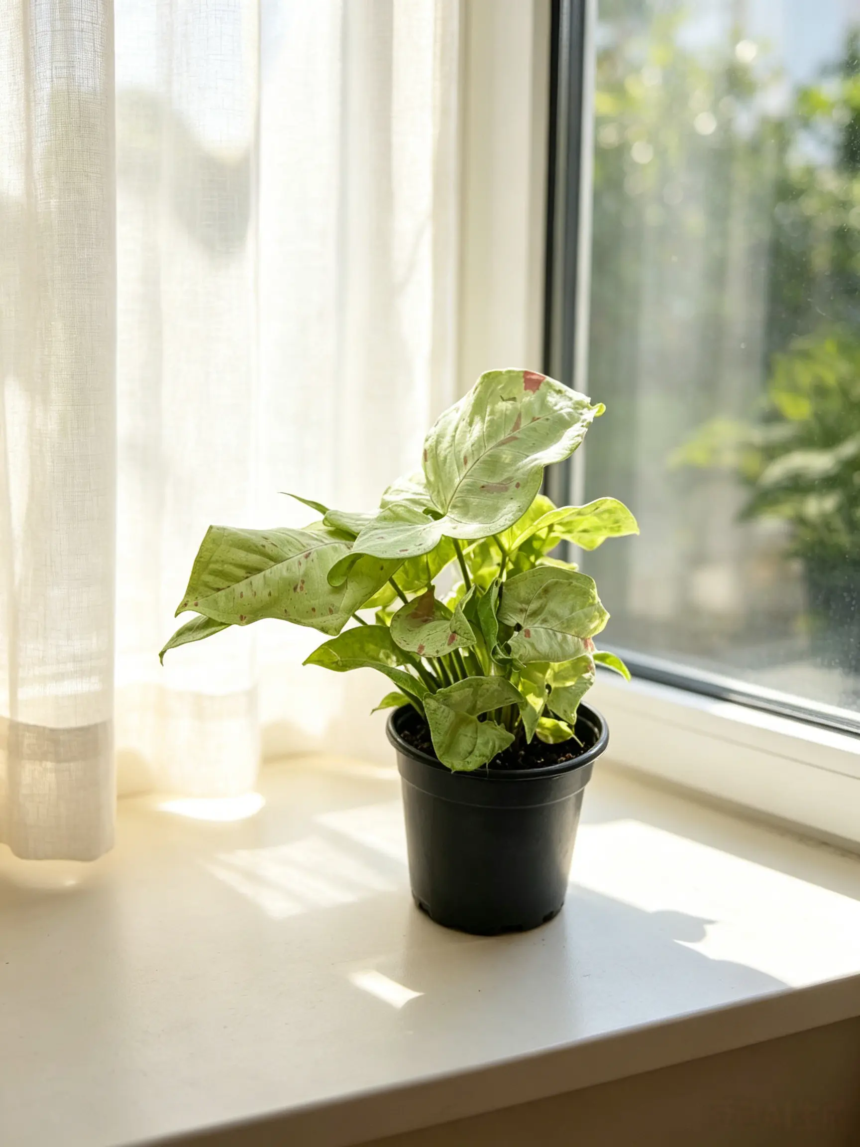 RZ-35  Syngonium Milk Confetti Live Indoor Plant in 4 Inch Nursery Pot, Arrowhead Vine with Soft Pink and Green Speckled Variegated Leaves for Home Office Desk Shelf and Bright Spaces
