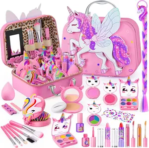 Mother Day Gift Kids Makeup Kit for Girls - Girls Makeup Kit Toys, Real Washable Cosmetic Set with Storage Case, Kids Play Makeup Set for Christmas Birthday Gift 3 4 5 6 8 10 11 12+ Years Old, Pink