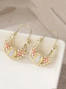 Elegant Copper Hand-Carved Virgin Mary Dainty Lightweight Hoops Earrings with Floral Pattern, Perfect for Daily Wear and Vacation, Ideal Gift for Women