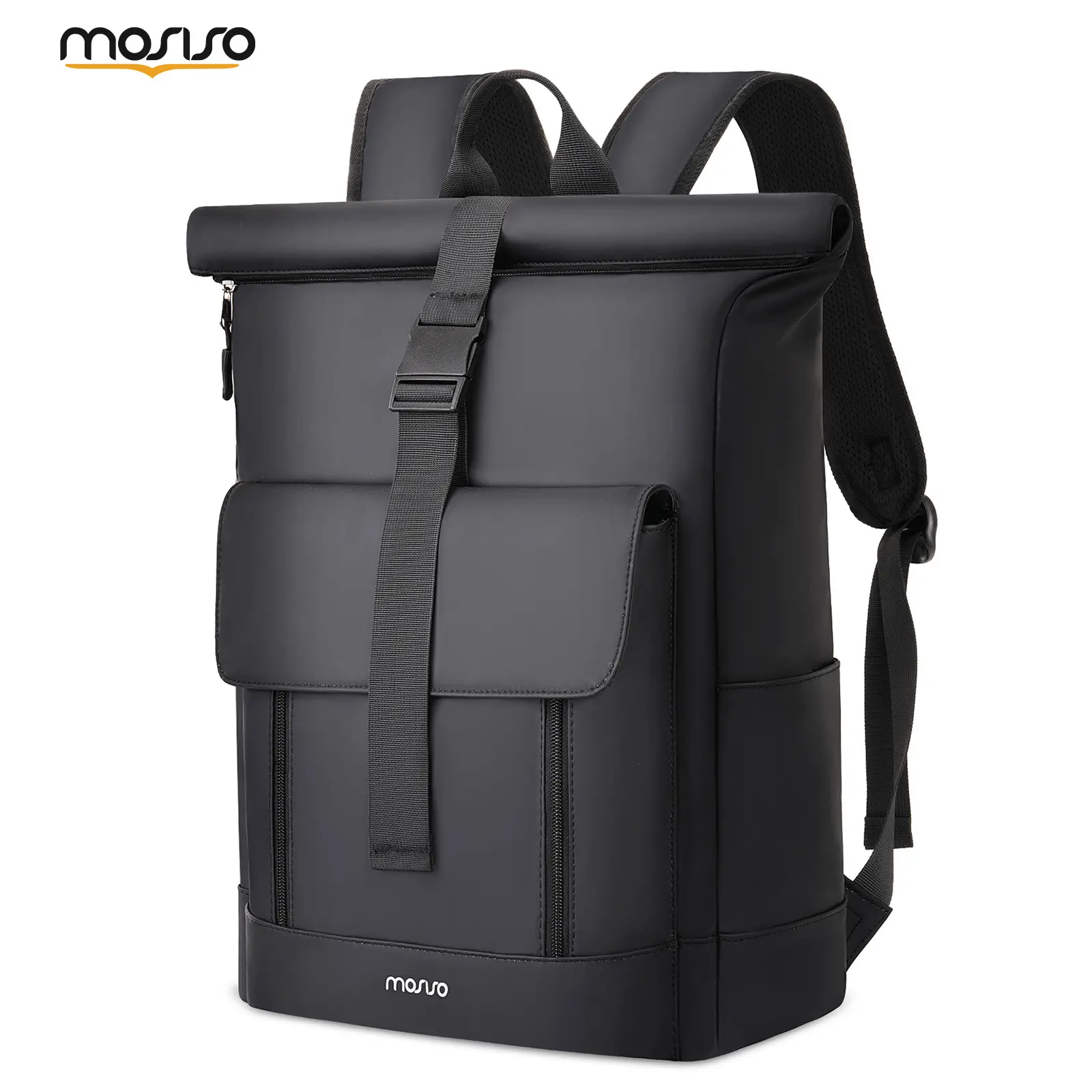 MOSISO Expandable Travel Backpack for Men and Women, 15.6 Inch Laptop Backpack with Roll Top, Water-Resistant Carry On Computer Backpack with Hidden Back Pocket and Luggage Strap for Work, College, Commute and Business Travel