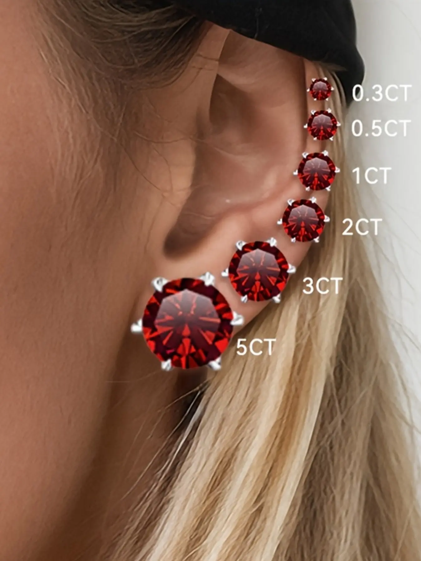 1-6 carat, dazzling high-quality S925 sterling silver six-prong round red moissanite earrings, elegant gold and silver two-tone design, paired with a secure spiral stud, a beautiful gift suitable for both men and women, Fashion Earrings, Earrings Studs