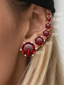 1-6 carat, dazzling high-quality S925 sterling silver six-prong round red moissanite earrings, elegant gold and silver two-tone design, paired with a secure spiral stud, a beautiful gift suitable for both men and women.