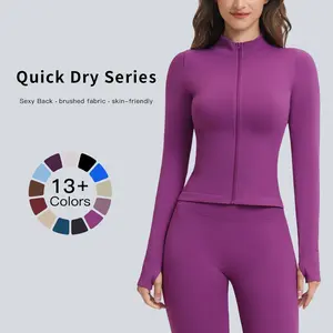 Tenwolf Women’s Seamless Stand Collar Zip Yoga Jacket — Windproof, Slim Fit, Warm Sports/Running Outerwear