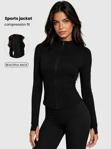 Sporty Long Sleeve Tight-Fit Jacket, Quick-Dry Running Top, Slim Fit Yoga Wear, All-Season Fitness Apparel, Casual Style, Athletic Jackets