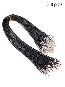 50 Pieces High-Quality Leather Necklace Bracelet Cords, Clip Rings, Suitable for Pendants, 18 Inches, Jewelry Making Material