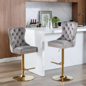 [Bellemave]Furniture,Thick Golden Swivel Velvet Barstools Adjusatble Seat Height from 25-33 Inch, Modern Upholstered Bar Stools with Backs Comfortable Tufted for Home Pub and Kitchen Island (Gray,Set of 2)