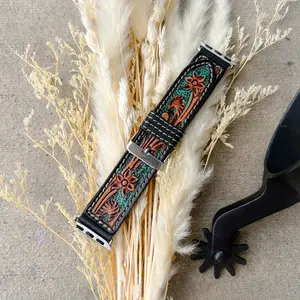 Turquoise Blossom Western Tooled Leather Watch Band - 38mm/40mm/41mm*