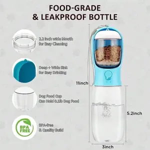 Portable Dog Water Bottle With Food Container Blue and Pink Reusable Design Ideal for Travel and Daily Use for Pets