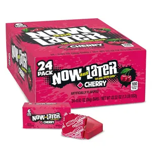 Now & Later Candy, Cherry Flavor, 0.93 Ounce Bars, Pack of 24, Long Lasting Chew, Individually Wrapped, USA Made
